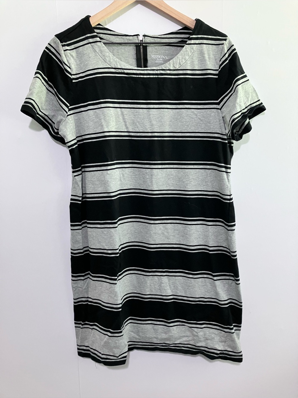 Merona Black and Grey Striped T shirt Dress SIze XL